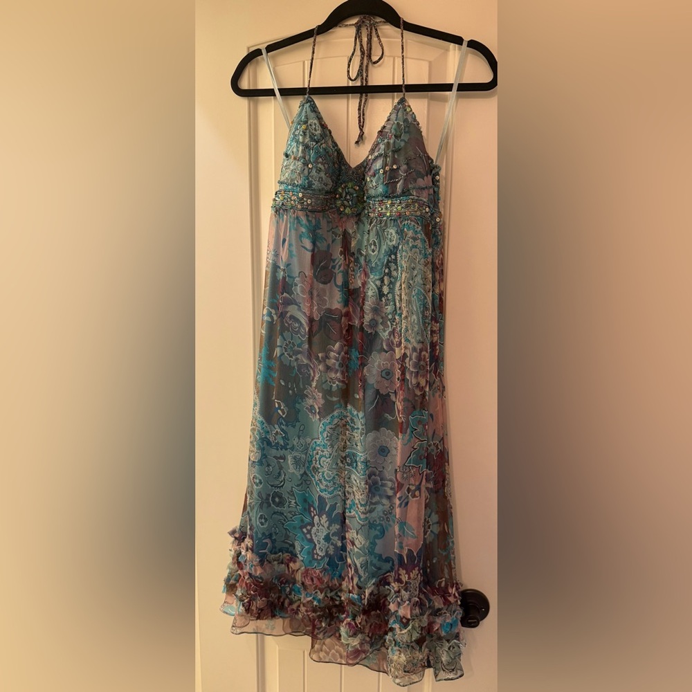 Sue Wong Blue and Purple Floral Dress